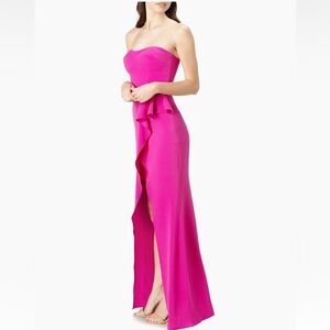 Dress the Population Strapless Kai Stretch Crepe Strapless Gown in fuchsia
